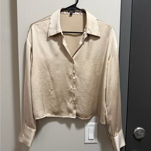 Express Beige Button-Down Shirt